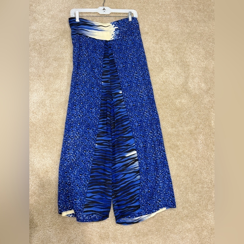 Blue Animal Print Flowy Pants